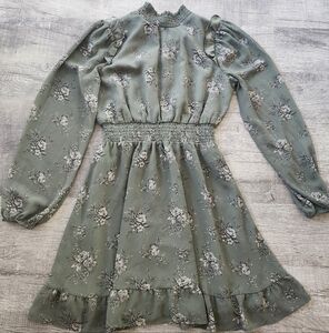 Green Floral Long Sleeve Dress